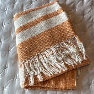 West Elm Textured Orange and White striped Blanket NWOT Acrylic accent throw